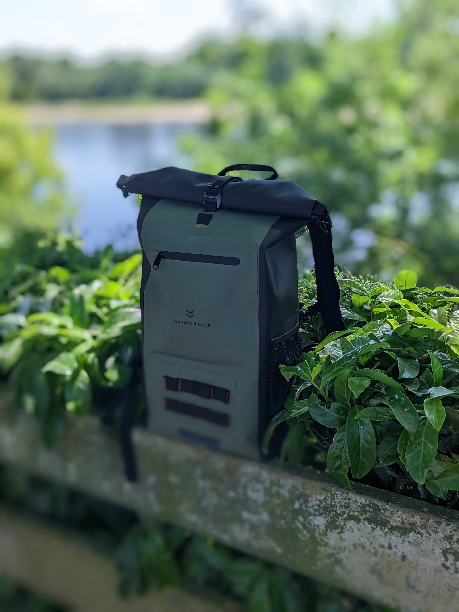 Ancona waterproof backpack by river