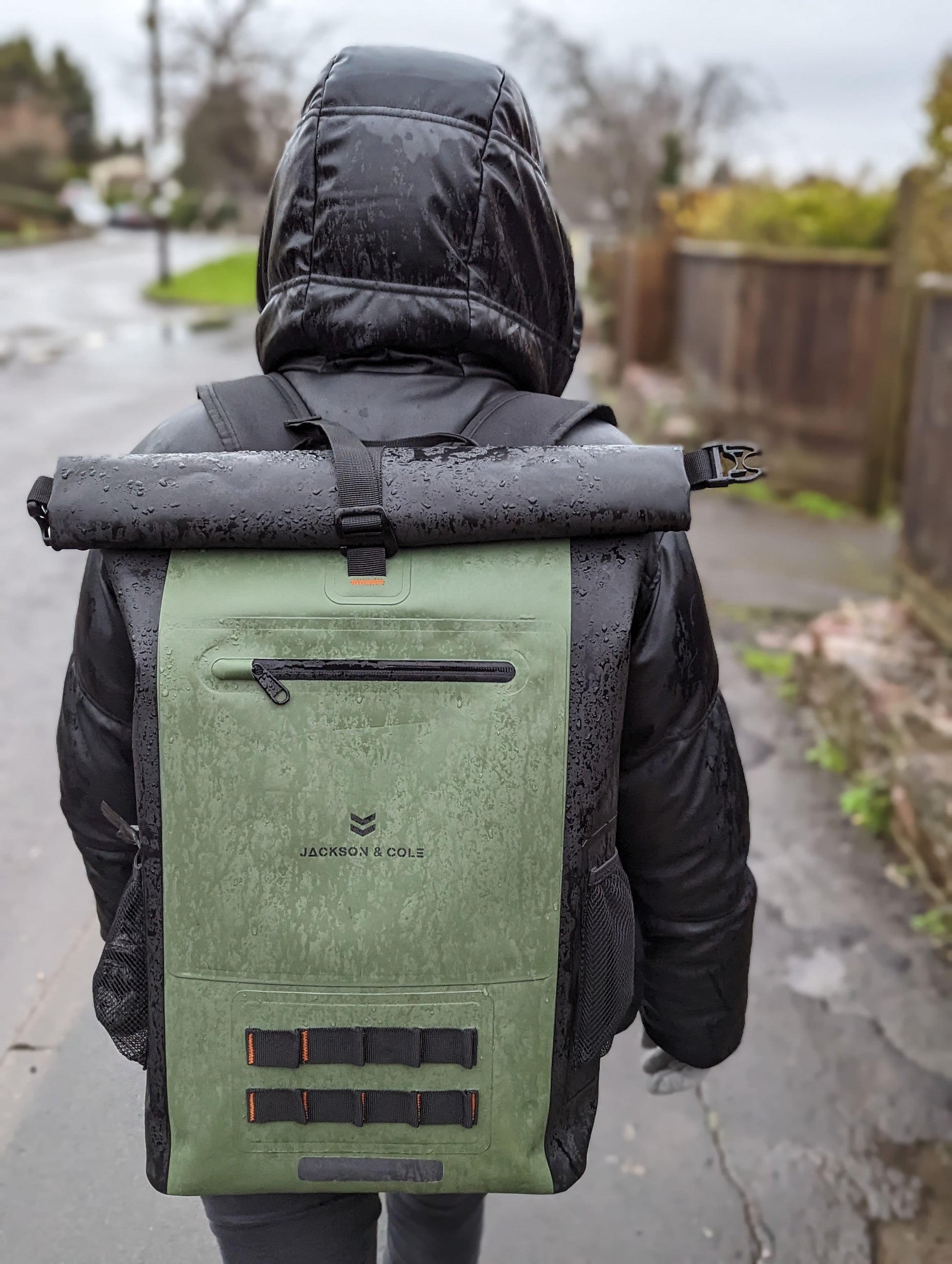 Waterproof ancona backpack in rain