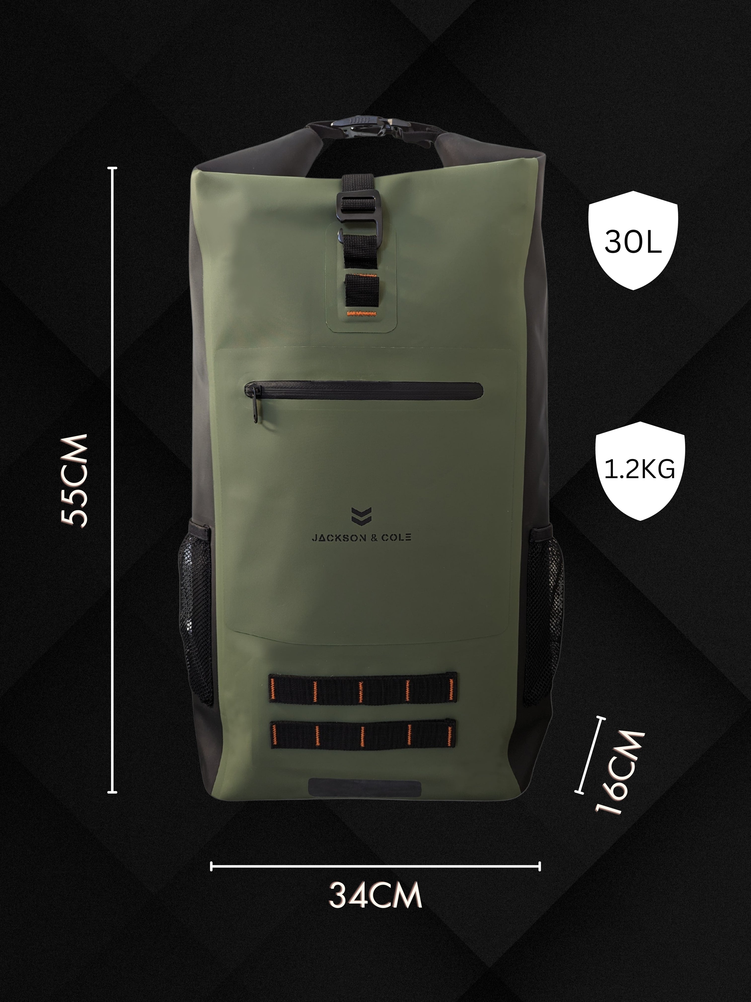 Jackson & Cole - 30L Waterproof Backpack Rolltop Dry Bag - Ancona 30