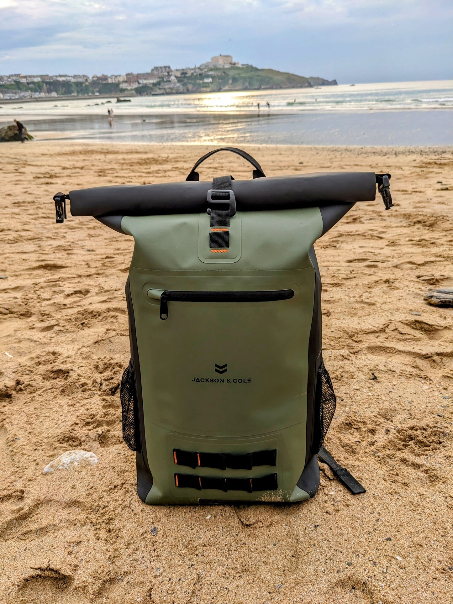 Ancona waterproof backpack at beach